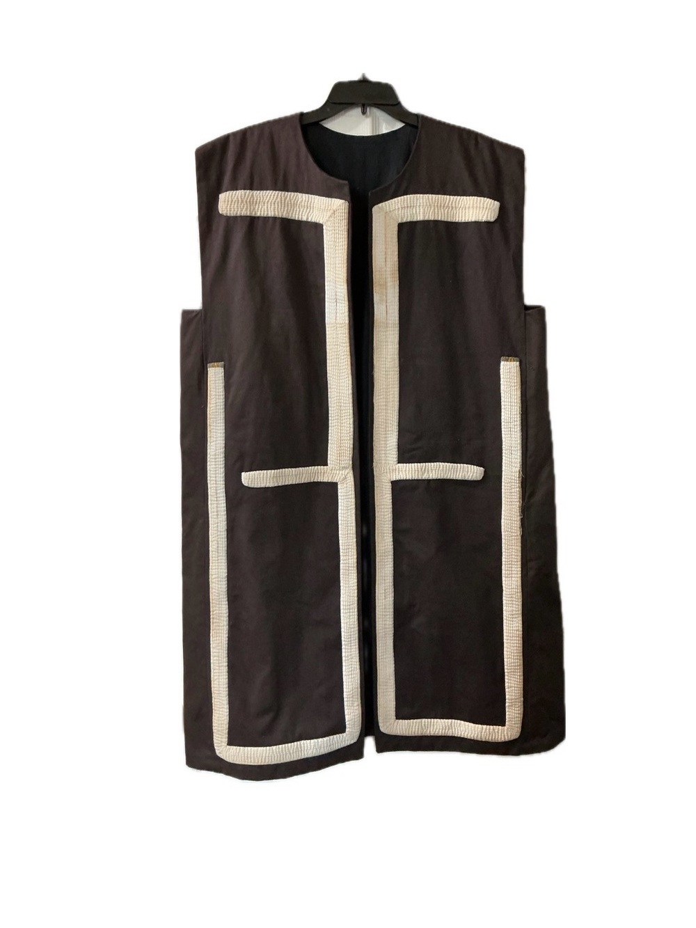 Vintage Safekeeper 100% Cotton Sleeveless Brown Vest with Cream Geometric Trim